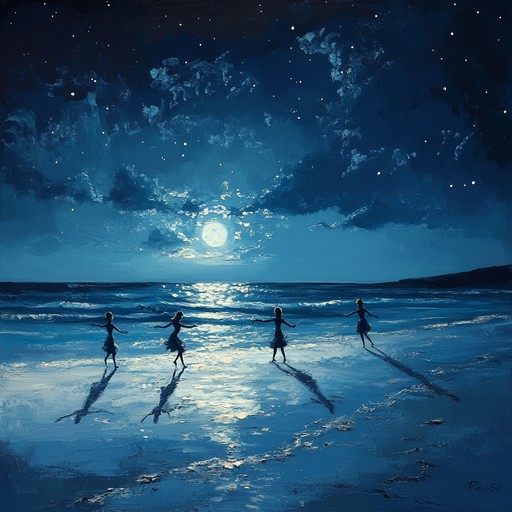 Imagine a seamless blend of gentle ocean waves and enchanting rumba rhythms that transport you to a serene beach at midnight. This composition captures the essence of the sea's tranquil whispers combined with the passionate and sensuous movements of rumba dancing under a starlit sky, evoking a feeling of deep connection and romantic allure.