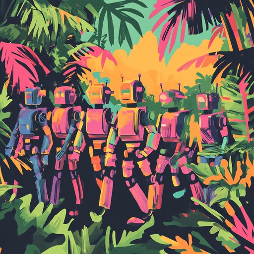 A vibrant blend of robotic beats and organic tropical carnival sounds, creating an energetic and experimental parade in music. This track combines mechanical precision with the laid back, rhythmic essence of a caribbean fiesta, driving listeners into a joyfully chaotic dance frenzy.