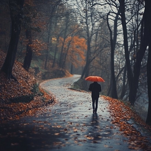 A sorrowful instrumental piano composition that evokes deep emotions of nostalgia and introspection, set against the backdrop of gentle autumn rain.