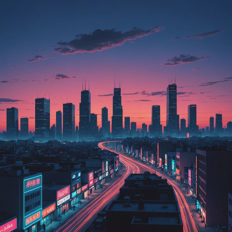 Take an audio tour of a future city that's perpetually bathed in neon and sunset hues. It's an exploration of modernity, serenity, and the relationship between nature and artificial lights. The tone is reflective, optimistic, about how technology and aesthetics can blend to create a peaceful coexistence. This is a tranquil but lively song that perfectly settles as a background to introspective moments or a gentle conclusion to an energetic day.