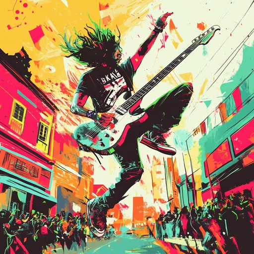 Combining playful metal guitar riffs with upbeat, funky rhythms, this track creates a vibrant and energetic fusion. Perfect for injecting a humorous, lively atmosphere into any setting. Imagine metal guitars having a blast at a funky street party. Grounded in solid percussion, funky basslines dance with heavy metal's intensity for a captivating listen.