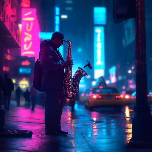 An energetic jazz composition capturing the lively atmosphere of a city street, featuring dynamic saxophone solos, fast paced percussion, and vibrant melodies. Perfect for evoking the electric buzz and rhythm of urban life.