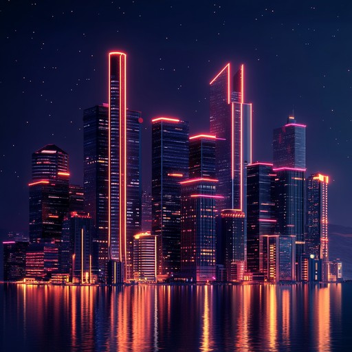 An electrifying techno composition featuring driving beats, pulsating basslines, and shimmering synth melodies that evoke the energy of a bustling futuristic metropolis at night.