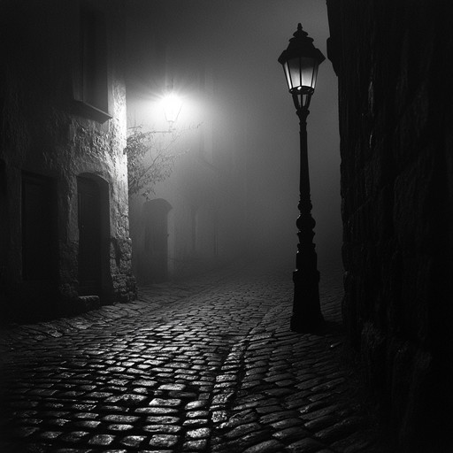 A haunting nocturnal journey through misty, cobblestone laden streets of an ancient city where each shadow whispers secrets of the past. The solo violin plays a tense, gripping melody that echoes like whispers in the night, creating a soundscape filled with suspense and anticipation.