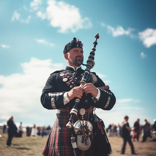 An energetic, high spirited traditional scottish dance tune led by bagpipes, perfect for lively festival celebrations. It captures the essence of highland culture with driving rhythms and spirited melodies. Listeners will feel the urge to dance and join the festivities.