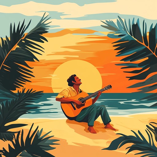 A lively instrumental bossa nova song with bright acoustic guitar and gentle percussion, creating a joyful atmosphere reminiscent of a sunny day by the ocean, perfect for lifting spirits and relaxation.