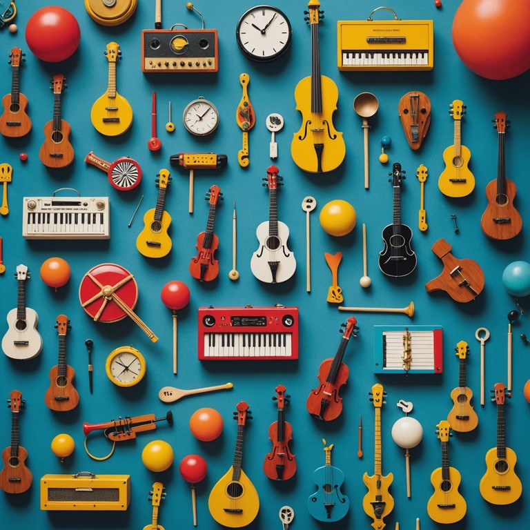 An exploration into a miniature world where tiny toy instruments produce a grand and enchanting auditory experience, evoking feelings of childlike wonder and artistic innovation