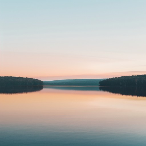 A serene instrumental track featuring calming guitar riffs, subtle percussion, and serene melodies, reflecting the peaceful ambiance of a lake at sunset. The music gently flows, evoking a sense of relaxation and introspection.