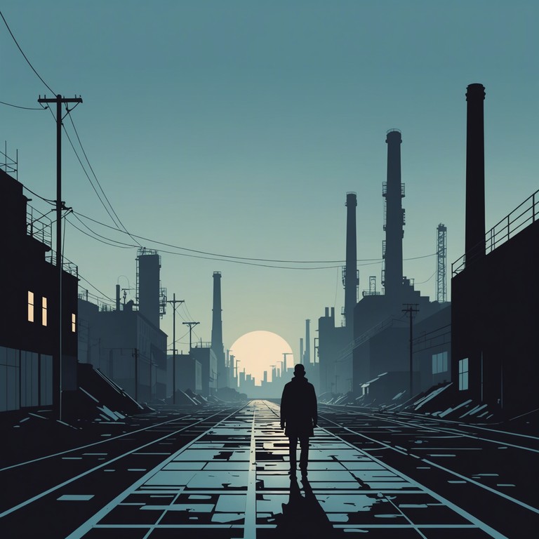 This track captures the essence of a desolate urban environment under the cover of twilight. Each beat mirrors the echoing steps in an empty alley, driven by the gritty realities of city life, laden with echoes that resonate with the somber tales of the streets. The music utilizes synthetic layers to create an atmosphere that is both haunting and visceral.