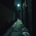 mysterious, atmospheric cool jazz under eerie moonlit alley