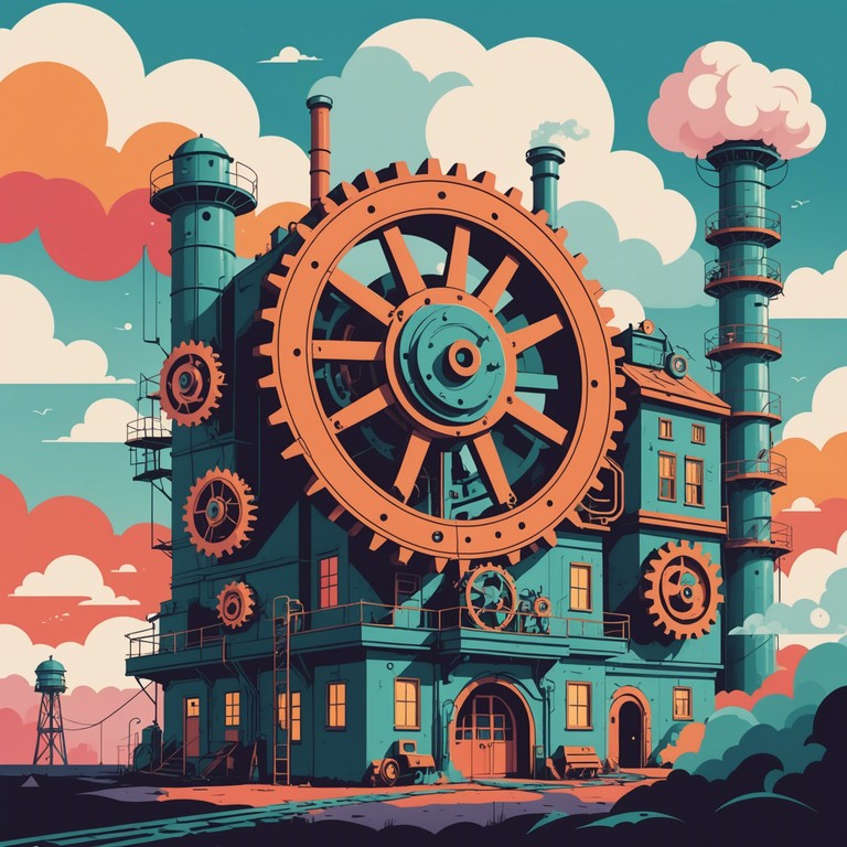 This track blends the mechanical thrums of industrial rock with the light hearted and playful elements of whimsical music, creating a surreal auditory journey that feels like a tour through a whimsical factory powered by dreams and steam. The contrast between heavy industrial sounds and light, playful notes creates a dynamic soundscape that is both intriguing and unexpected.