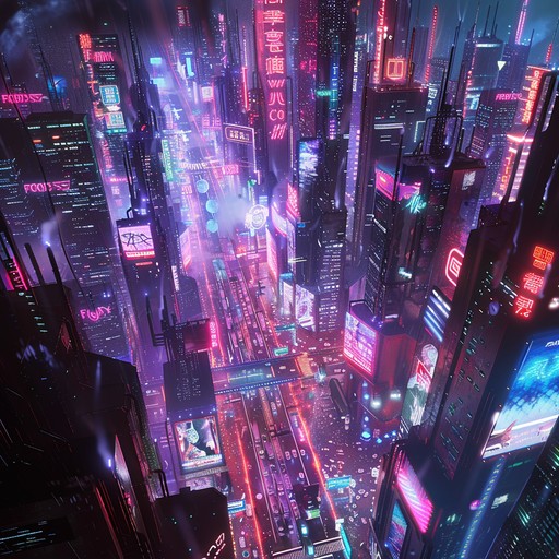 Immerse yourself in a dystopian future where humanity merges with machines, navigating a city pulsating with neon lights, where cybernetic beats echo through towering skyscrapers and dark alleys. The futuristic soundscape paints a vivid picture of the surreal and otherworldly essence of cyberpunk.