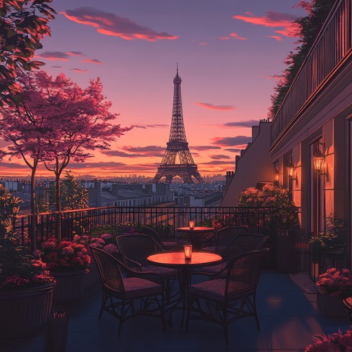 Imagine a warm summer evening in a chic parisian lounge, where the music is sophisticated yet laid back. A gentle piano melody flows effortlessly, accompanied by light percussion and soft strings. The ambiance is perfect for unwinding and enjoying fine wine under the city lights.