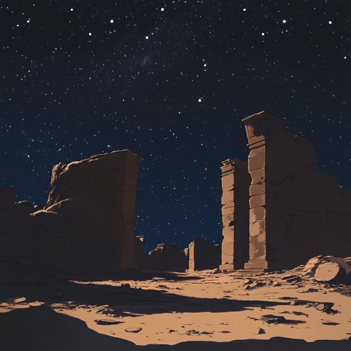 Ethereal melodies and hypnotic rhythms weave a historic narrative of the desert sands, blending the deep, resonant sounds of the oud with ambient drones to evoke a timeless, serene atmosphere filled with mystery and wonder.