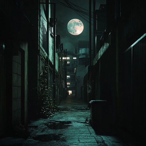 Create a haunting trap instrumental featuring heavy bass lines, eerie synths, and otherworldly pads. Convey an ominous, suspenseful feel, perfect for a nocturnal urban atmosphere. Use echoing percussion and a slow, steady beat to enhance the mystery.