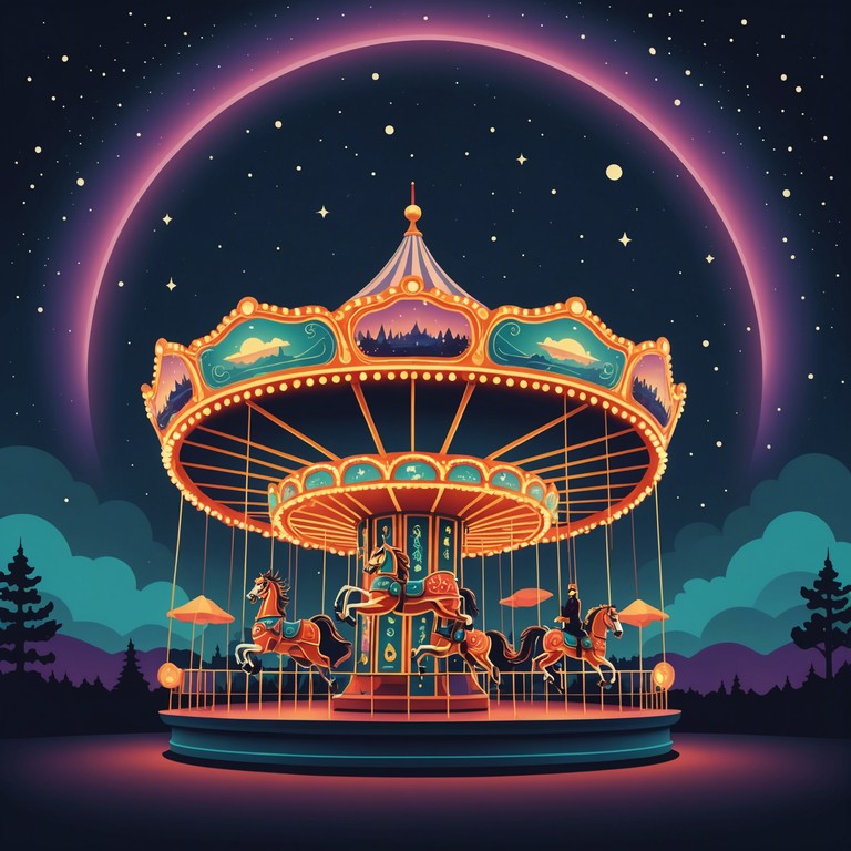 This song captures the magical atmosphere of a lively carnival at night, filled with dazzling lights and the laughter of visitors. The composition intertwines playful rhythms with joyful melodies, creating an auditory representation of carefree revelry and nocturnal excitement.