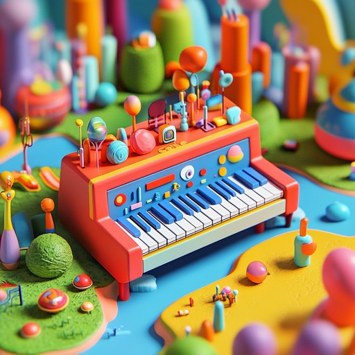 An instrumental track blending energetic electronic beats with sounds from toy instruments, crafting a fun and lively atmosphere that feels playful and invigorating.