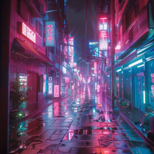 Pulsing synths and glitchy beats paint a vivid picture of a dystopian metropolis, where towering skyscrapers adorned with glowing neon signs pierce the smog-filled sky. The haunting melodies weave through the shadows of dimly lit alleyways, as the echoes of distant sirens and the hum of advanced technology fill the air, creating an immersive cyberpunk soundscape.