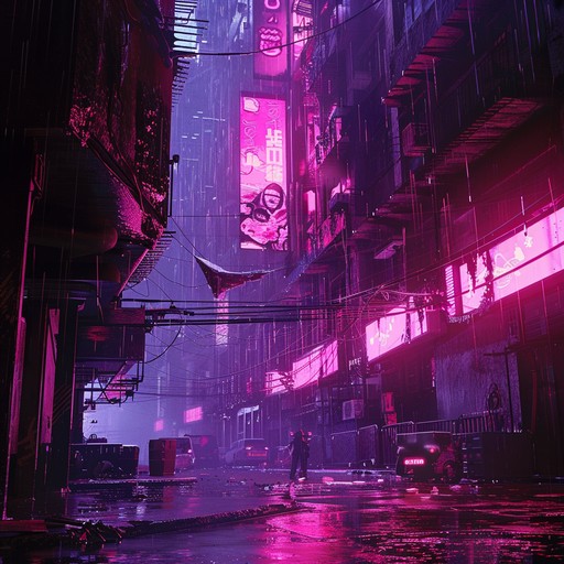 This gritty electronica piece paints a vivid picture of a dystopian metropolis, where neon lights flicker over deserted streets. Synths and distorted drums create a charged atmosphere filled with tension.