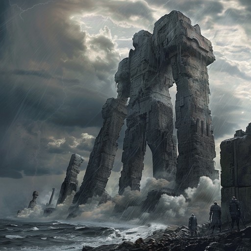 Imagine the collision of heavy guitar riffs and orchestral strings under an apocalyptic sky. This epic nu metal track fuses raw energy with grand symphonic melodies, forming a soundscape that is both powerful and cinematic. Designed to evoke imagery of ancient titans reawakening in a modern world, it uses aggressive percussion and atmospheric soundscapes to transport listeners into the heart of a colossal battle.