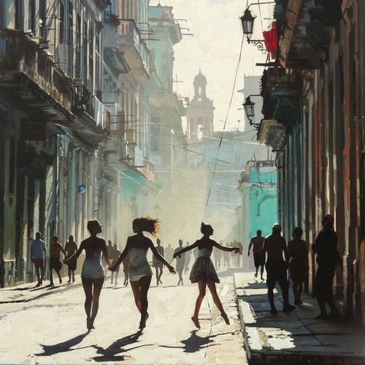 Evoke the warmth and joy of a bright summer day in havana's streets. This heartwarming rumba piece weaves together rhythmically intricate percussion, melodic piano, and lively brass instrumentation, creating an atmosphere of pure festive bliss. Picture sunlit cobblestone streets filled with dancers, vibrant colors, and the unmistakable sound of cuban music filling the air.