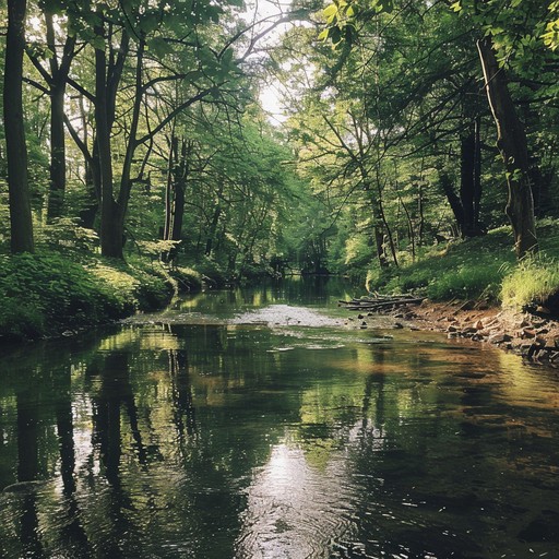 A meandering tune perfect for unwinding, featuring soft banjo plucks and leisurely guitar strumming, evoking a tranquil summer day by a babbling brook. Ideal for evoking warm, nostalgic feelings.