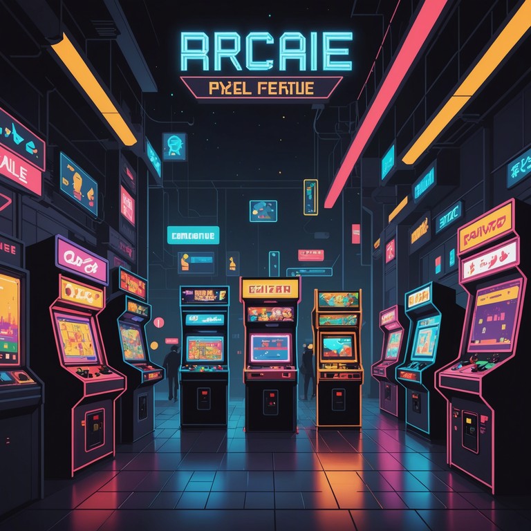 Imagine an arcade in the early 90's, each machine blares unique, hypnotic electronic tones forming an ensemble. This piece brings a modern spin to those retro game sounds, designed to evoke the whimsical, youthful energy one might've felt walking through this vibrant arcade.