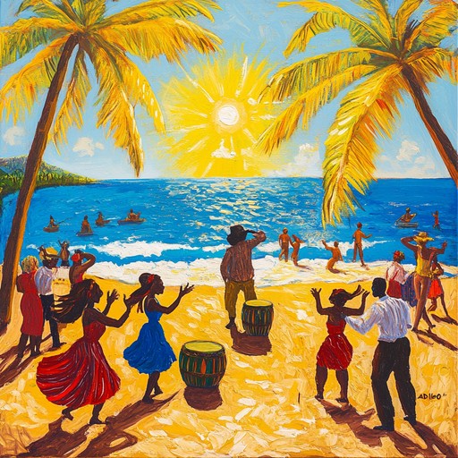 A lively, upbeat rumba resonating with the carefree spirit of a sunlit caribbean island. The maracas and congas provide an infectious rhythmic foundation, while bright brass accents emphasize the euphoria. This composition embodies the blissful moments of beach festivities, laughter, and dance under a clear blue sky.