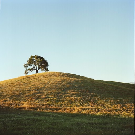 A spiritually uplifting instrumental piece that blends elements of traditional country music with ethereal soundscapes, guiding the listener through a serene and reflective journey. The gentle strumming of an acoustic guitar intertwines with ambient background tones, creating an atmosphere of tranquility and introspection, evoking the feeling of standing on a peaceful hillside, gazing at the heavens.