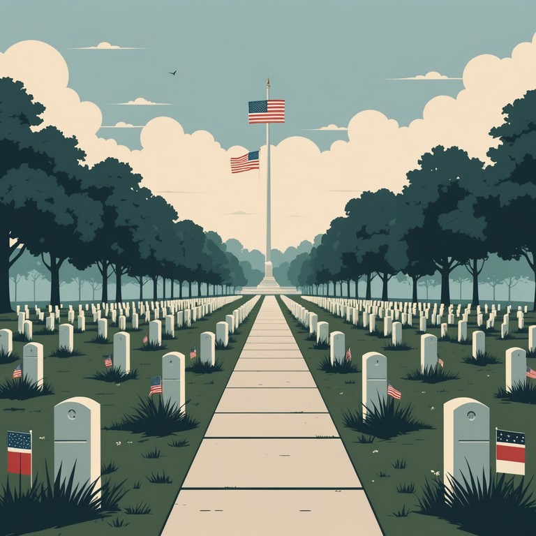 This instrumental piece embodies a somber reflection on bravery and loss, using plaintive melodies to evoke a deep sense of patriotism and mourning. A somber trumpet carries the melody, weaving through a soundscape that honors the spirit and sacrifice of fallen heroes, inviting listeners to a moment of national pride intertwined with personal reflection.