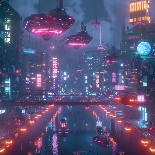 Explore a futuristic cityscape through calming, synthetic soundscapes and ambient textures