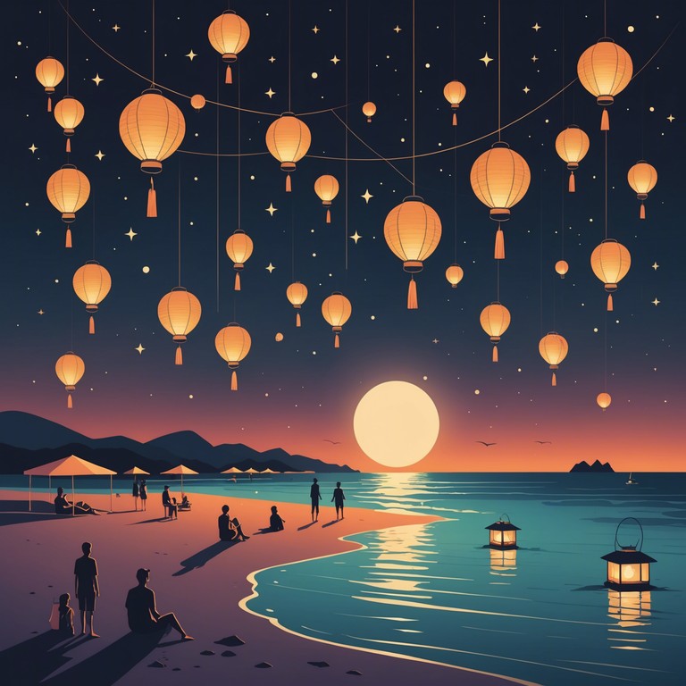 Imagine a perfect night beach party, where the music pulses with life and the rhythm of steel drums syncs with the heartbeat of the crowd. Everyone is dancing, lost in the music, under a clear starry sky.