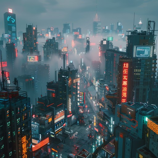 This track captures the essence of walking through neon lit urban streets, infused with atmospheric synths and a deep, contemplative mood. It blends the energy of a bustling city with the personal moment of self reflection under the cold glow of cyberpunk aesthetics