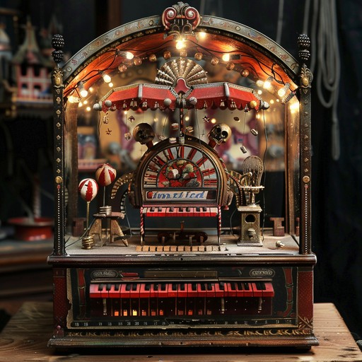 A sinister and haunting musicbox melody that evokes images of an abandoned carnival at night, with creepy clowns and dilapidated rides. The tune is played on a slightly out-of-tune musicbox, adding to the unnerving atmosphere.