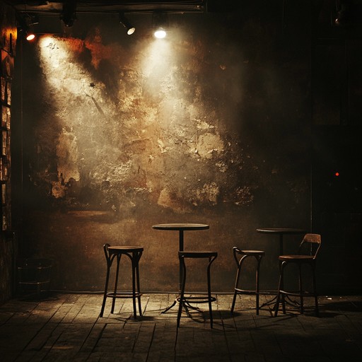 Step into a dim, smoke filled cabaret where a sorrowful piano whispers tales of lost loves and forgotten dreams. The ambiance is thick with melancholy, as ghostly echoes fill the room and wrap around your heart.