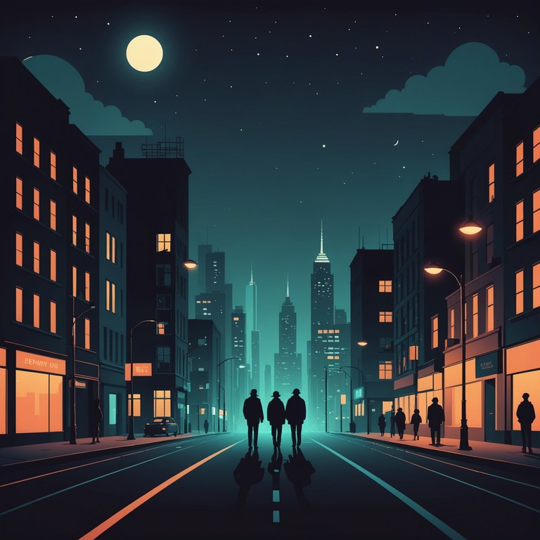 The track captures the essence of late night city life, using gritty beats and ambient noise to illustrate the life of a city that never sleeps. Bursts of sporadic energy illustrate the unpredictable nighttime activities. The soundscape is gritty, filled with the hum of neon lights and distant sirens, providing a feel of navigating through shadowed, urban landscapes.