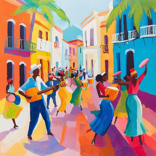 An exuberant instrumental rumba track with lively conga rhythms and vibrant melodies, capturing the spirit of a joyous celebration.