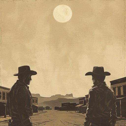 A majestic orchestral composition portraying a dramatic midday showdown in a dusty western town. With commanding brass, haunting strings, and powerful percussion, the music evokes the tension and bravery of the gunslingers preparing for their final face off.