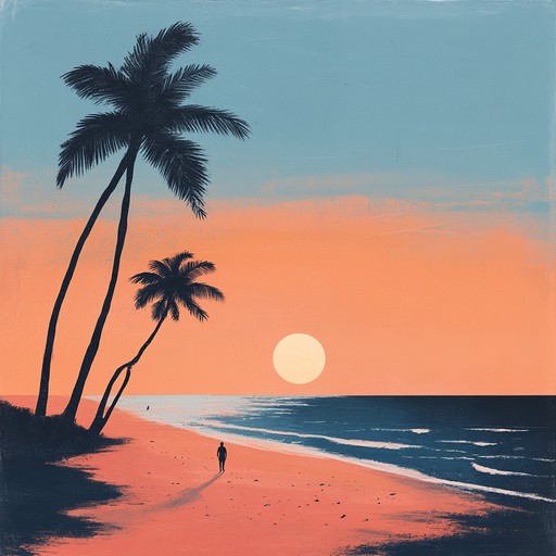 An instrumental calypso capturing solitude as the sun sets over an empty island beach, gentle rhythms and melancholic melodies evoke longing and peaceful isolation