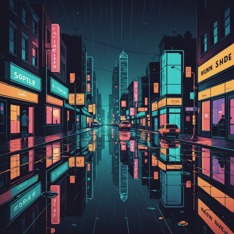 Imagine walking through a neon lit cityscape under a gentle rain, where the quiet whispers of the city mingle with a soothing ambient soundscape. The music is an ethereal journey through sound and space, providing a tranquil yet slightly eerie ambiance perfect for unwinding or creative inspiration