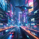 futuristic cityscape, thrilling nocturnal adventure