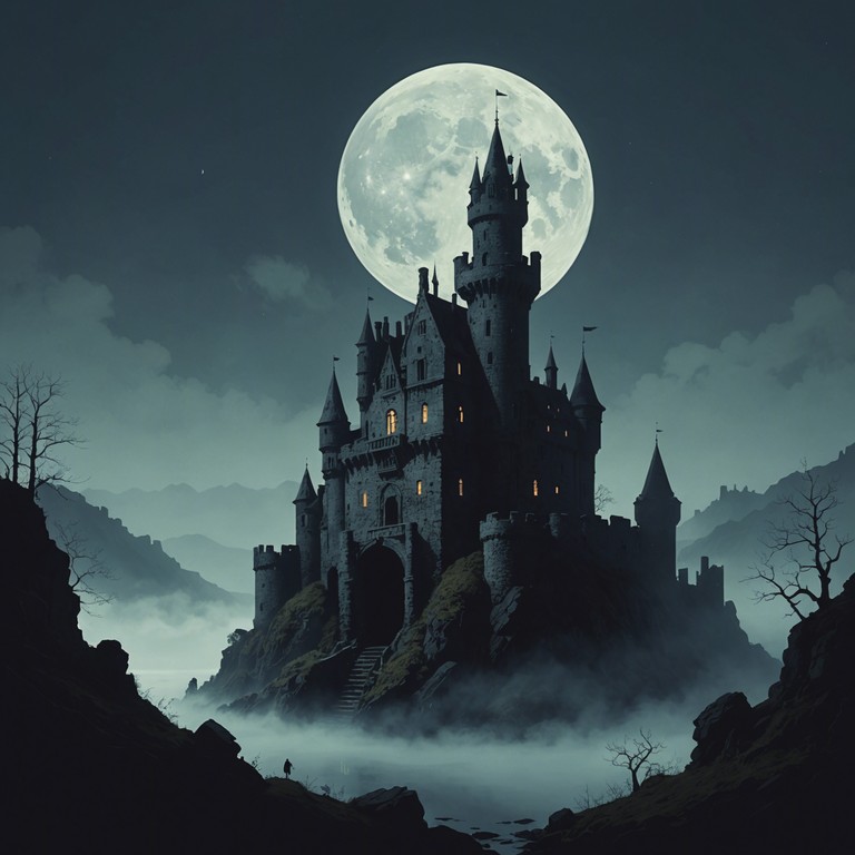 In this composition, layered synthesizer pads create a soundscape filled with tension and unresolved mystery, like exploring a dimly lit, forgotten hallway. The melody drifts in and out, giving a feeling of eerie depth and space as though moving through an ancient, dust covered castle under moonlight.