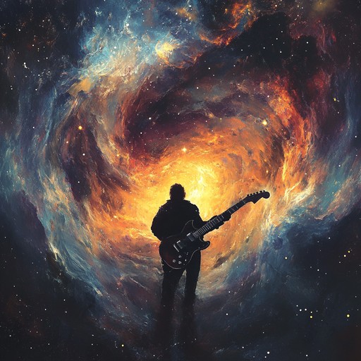 An expansive instrumental piece that begins with a sweeping orchestral introduction, seamlessly merging into powerful rock arrangements with electric guitar and drums, evoking a heroic journey through the cosmos.