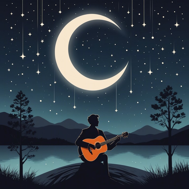 As night falls, the acoustic guitar gently strums, echoing like whispers beneath the moonlit sky. This track is imbued with the serene melancholy and the intimacy of whispered secrets carried on a cool, night breeze, crafting a delicate balance between darkness and the comforting solitude of moonlight.