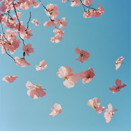 An enchanting instrumental composition blending traditional japanese instruments with modern jpop elements, capturing the graceful essence of cherry blossoms swaying in the gentle spring breeze