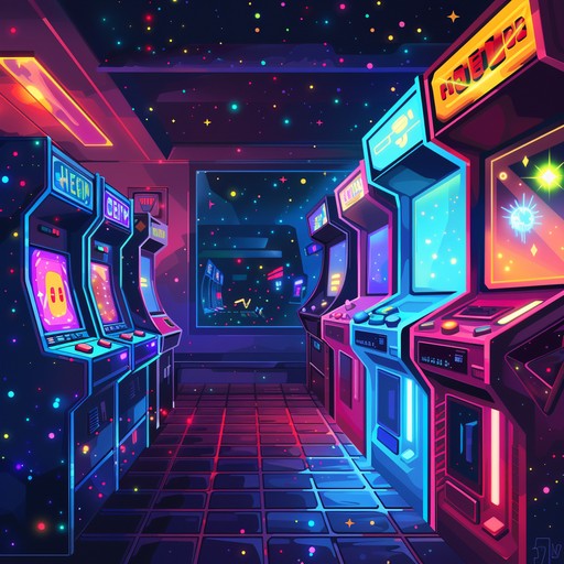 A journey through a whimsical space arcade filled with vibrant retro synths and playful electronic beats. Imagine floating in zero gravity while quirky robotic sounds and cheerful melodies guide you through a neon lit cosmos. A fun, energetic track that's perfect for creating a lively and imaginative atmosphere.