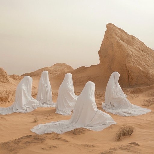 A mysterious fusion of ancient middle eastern musical motifs and ethereal atmospheric soundscapes, conjuring the vibes of a spectral moonlit ceremony deep in the desert sands.