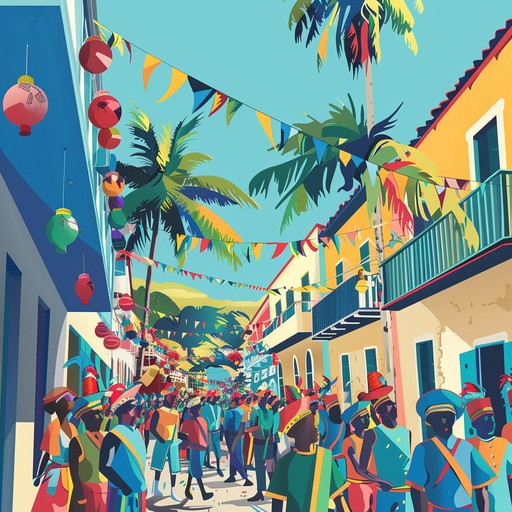 This instrumental piece captures the vibrant essence of a carnival parade, filled with the rhythms of samba drums, the lilting melodies of steel pans, and the joyful shouts of a festive crowd. The dynamic transitions from energetic bursts to more relaxed moments, creating an immersive festive atmosphere.