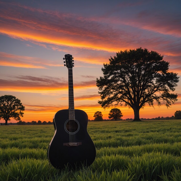 An acoustic melody that threads through vast golden fields, reflecting the serene beauty of the countryside at dusk, enveloping the listener in warmth and quiet contemplation.