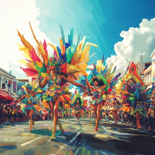 A vibrant instrumental composition blending festive rhythms and grand melodies to embody the essence of a majestic carnival parade